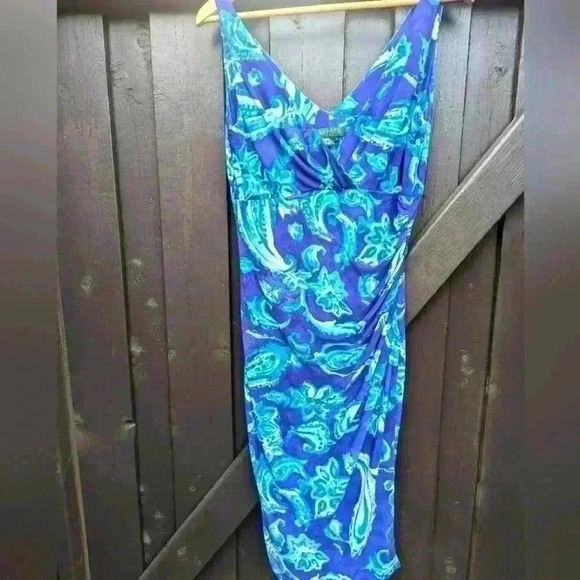 RALPH LAUREN Blue Watercolor Paisley Dress Green Label Size 8 - NWT - Picture 2 of 5